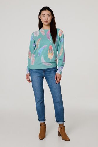 Izabel London - Feather Print Diamante Detail Jumper
